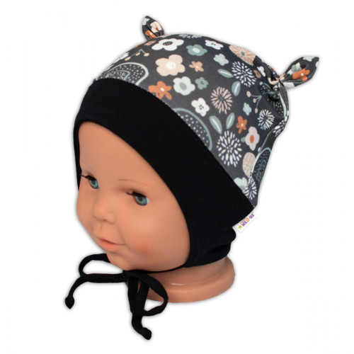 Baby Nellys Dojčenská čiapočka uzlíček na zaväzovanie - Palouček, grafit