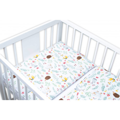 Baby Nellys 3-dielna sada Mantinel s obliečkami - Kamaráti lúky, biela, 135x100 cm
