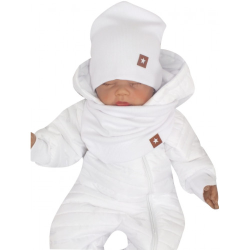 Dvojvrstvová rebrovaná čiapočka + nákrčník, biela, veľ. 68/74