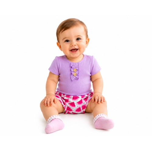 Baby Nellys Dojčenské rebrované body s gombíkmi kr. rukáv, Girl - lila, veľ 74