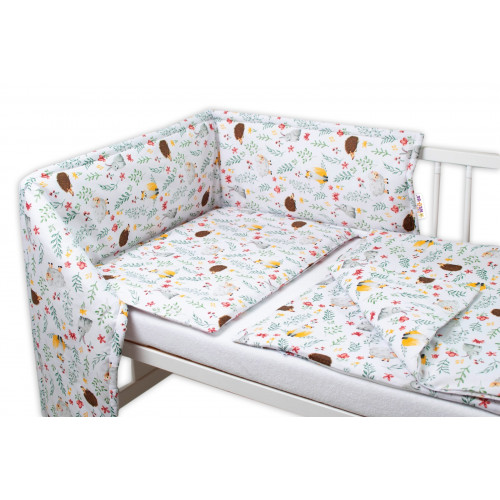 Baby Nellys 3-dielna sada Mantinel s obliečkami - Kamaráti lúky, biela, 135x100 cm