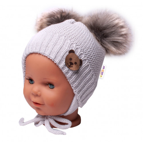 Zimná čiapka s fleecom Teddy Bear - chlupáčk. bambuľky - sv. šedá, šedá