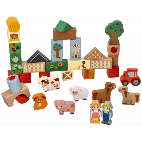 Drevené kocky vo vedre, 36 ks, Dobrodružstvo na farme