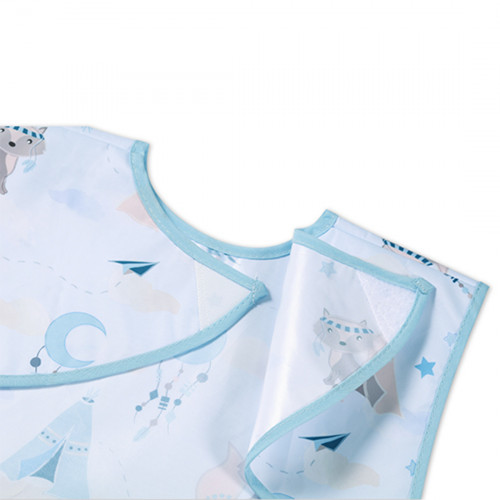 Detský podbradník, zásterka s vreckom Mýval, modrá