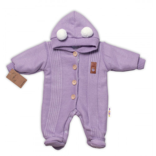 Baby Nellys Pletená kombinéza/overal LUX STAR s kožúškom - dvojvrstvová, fialová