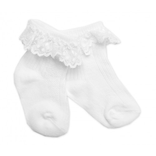 Bavlnené ponožky s čipkovým volánikom -biele, veľ. 86/92