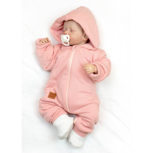 Bavlnený oteplený overálok s kapucňou, rukavičky, topánky, 3D sada Nature - koral, 68