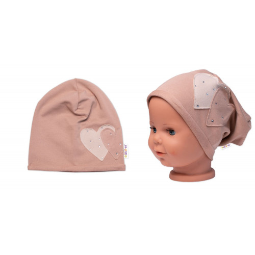 Detská čiapka bavlna, Srdiečka s kamienkami, Baby Nellys, cappuccino