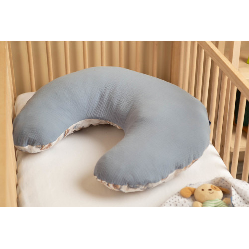 Dojčiaci vankúš, podkova, mušelín, bavlna - Dráčik, modrý, jeans