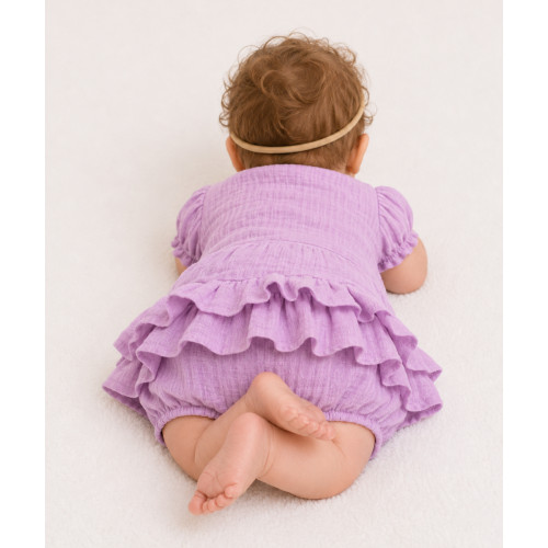 Baby Nellys 3-dielna mušelínová súpravička, body, kraťasky+čelenka GIRL, lila, veľ. 62