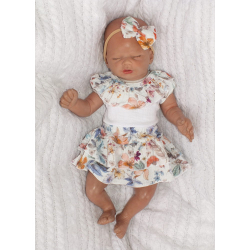 Mušelínové tilko, kraťasy so sukničkou + čelenka, 3D sada, Kvety Z&Z, biela, veľ. 92