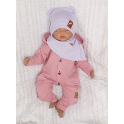 Z & Z Dvojvrstvová rebrovaná čiapočka s uškami + šatka, lila, 92/98