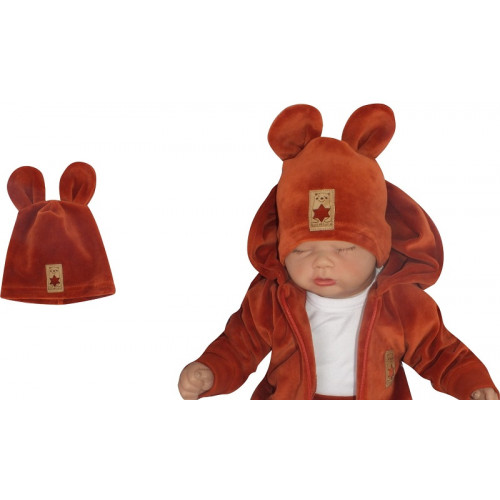 Z&Z Velúrová, semišková čiapočka s uškami, medená, 80/86