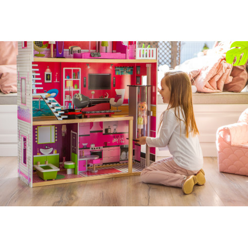 Dřevěný domeček pro panenky s výtahem - Candy Residence