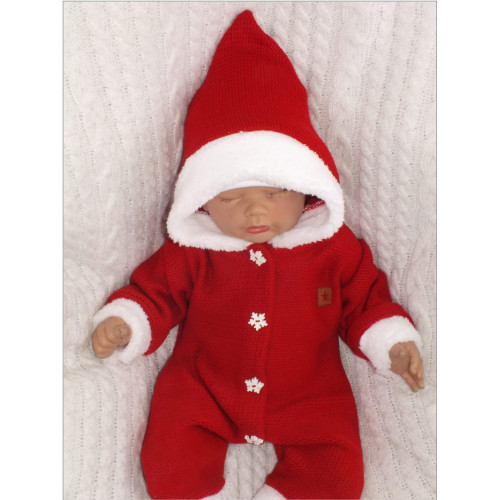 Z&Z Detský pletený overal s kapucňou Baby Santa, červený, veľ. 80