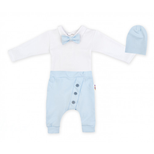Baby Nellys 3-dielna sada Hubert, body s motýlikom, tepláčiky a čiapka - sv. modrá, veľ.98