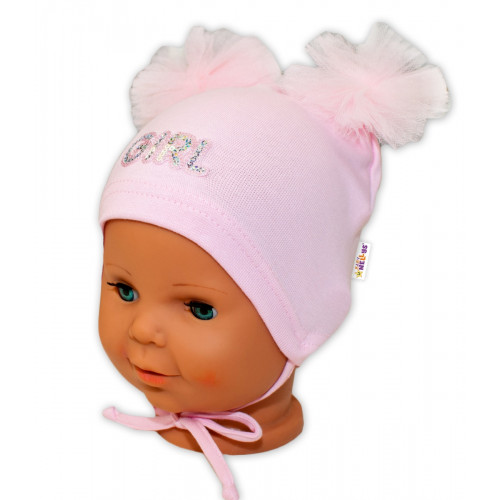 Bavlnená čiapočka na zaväzovanie Baby Nellys s mašličkami Tutu - sv. ružová, veľ. 68/74