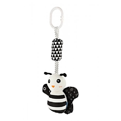 Hrkálka na postieľku/kočík včielka, 30cm - čiernobiely