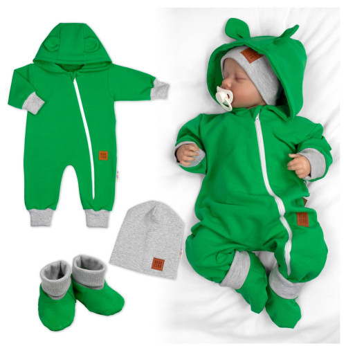 Rastúci teplákový overal pre bábätko, čiapky, topánky, 3D, Nature - zelený, veľ. 68/74