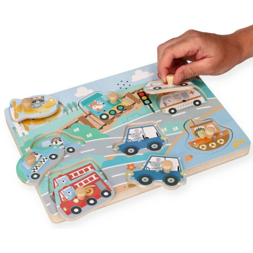 Drevená aktívna vkladačka so zvukmi, Dopravné prostriedky, prírodné