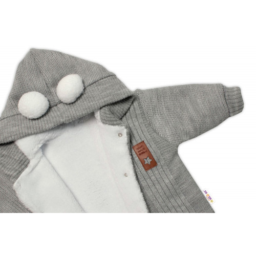 Baby Nellys Pletená kombinéza/overal LUX STAR s kožúškom - dvojvrstvová, šedá, veľ. 74
