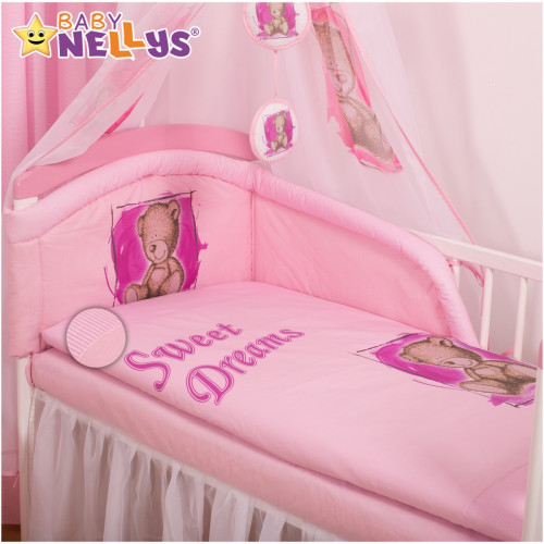 Baby Nellys Mantinel s obliečkami Sweet Dreams by Teddy - růžový