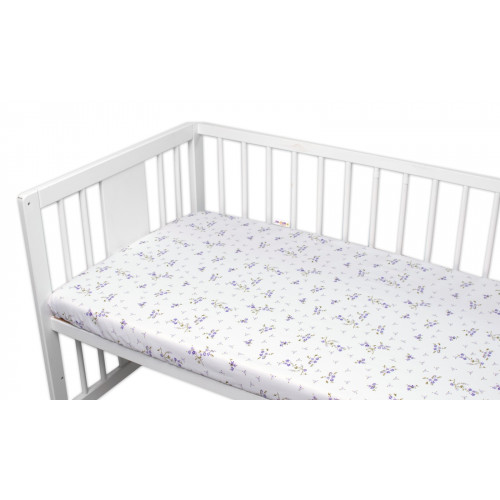 Bavlnené prestieradlo, Levanduľa, Baby Nellys, biela/fialová, 140x70 cm