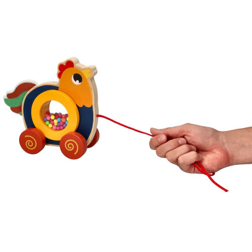 Edukačná drevená ťahacia hračka - Kúhút s farebnými guličkami