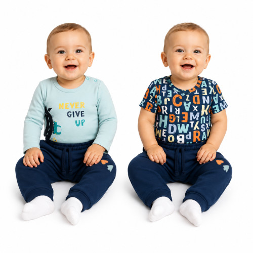 Body dl. rukáv, body kr. rukáv, tepláčiky, 3D sada K-Baby - Písmenká, modrá, veľ. 80