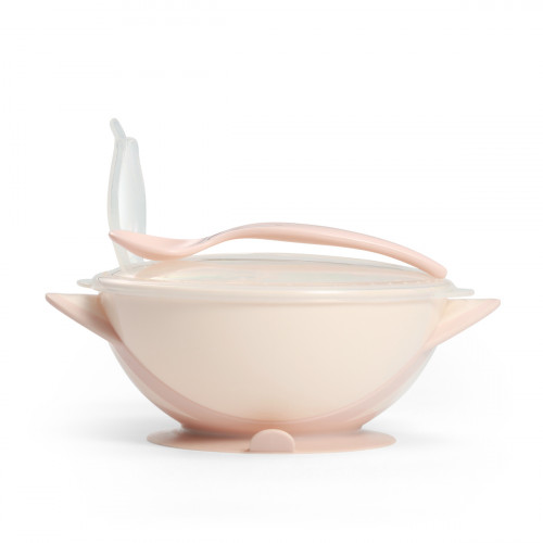 Uzatvárateľný miska s prísavkou a lyžičkou - ecru, ružová