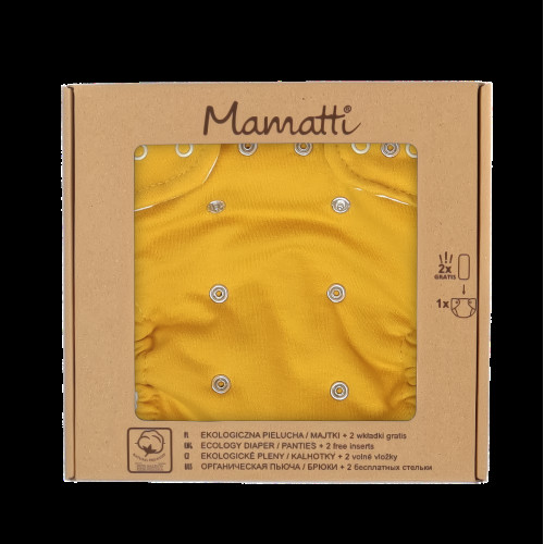 Mamatti Látková plienka EKO sada - nohavičky + 2 x plienka, Mýval, veľ. 5-14 kg horčicová