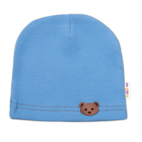 Baby Nellys Rebrovaná čiapka Macko - modrá, vel. 92/98