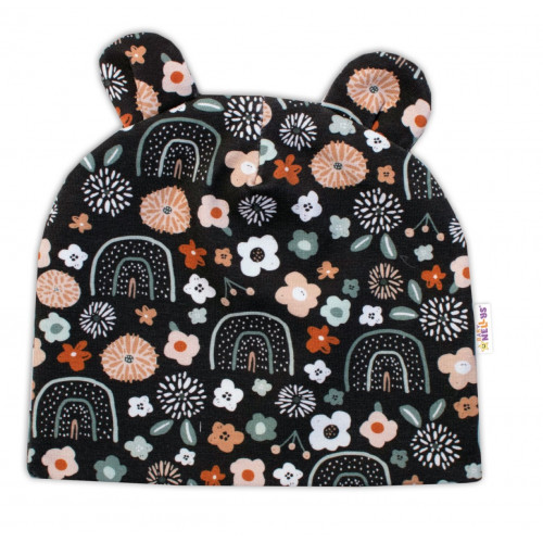 Baby Nellys Dvojvrstvová čiapka s uškami + šatka Palouček, grafit