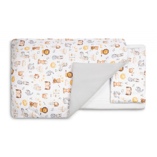 Mušelínové obliečky do postieľky 135x100, Hviezdne zvieratká - šedá, biela