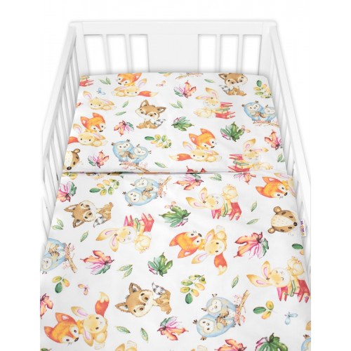 Mantinel s obliečkami Premium, 3D sada, Cute Animals - biela, 135x100 cm