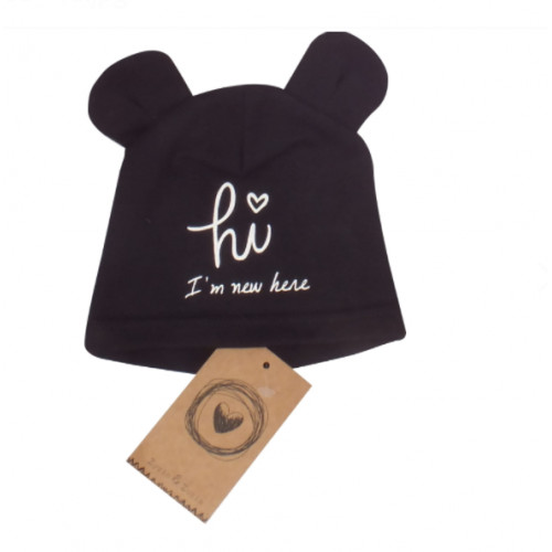 Z & Z Bavlnená čiapočka s uškami Hi I am new here, čierna