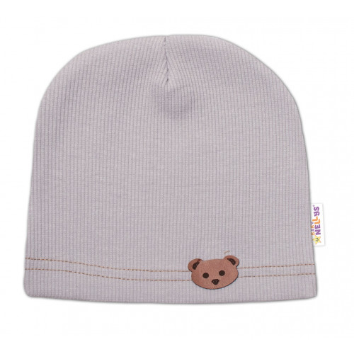 Baby Nellys Rebrovaná čiapka Macko - šedá, veľ. 92/98