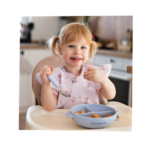 Silikónová miska s prísavkou a viečkom - modrý