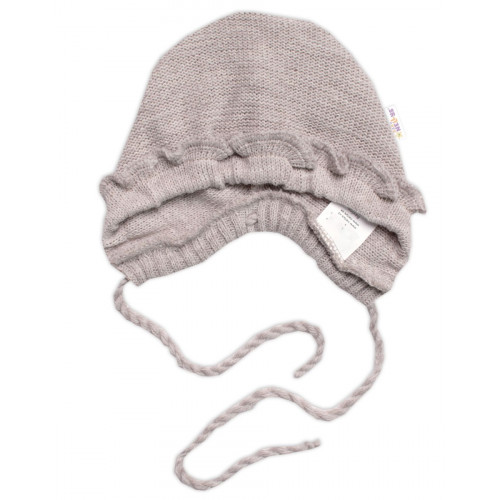 Pletená čiapočka na zaväzovanie bonetka Girl, Hand Made Baby Nellys, bežová, veľ. 68/74