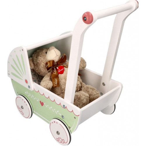 Drevený kočík pre bábiky Adam Toys - mätovo/biely