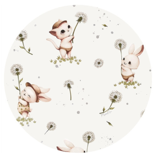 Mantinel s obliečkami do postieľky, 3D sada Bavlna, Kocúrik a púpava - biela, 135x100