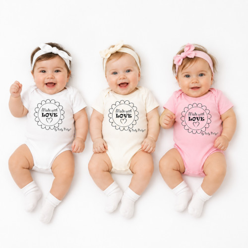 Komplet 3x body Made with love GIRL Baby Nellys, veľ. 56, biela, ecru, sv. ružová