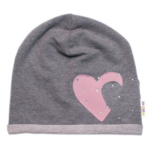 Detská čiapka bavlna, Srdiečka s kamienkami, Baby Nellys, sivá, veľ. 92/98