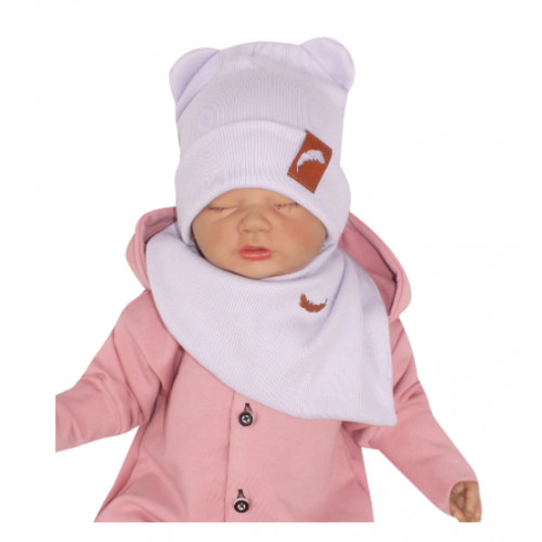 Z & Z Dvojvrstvová rebrovaná čiapočka s uškami + šatka, lila, 92/98