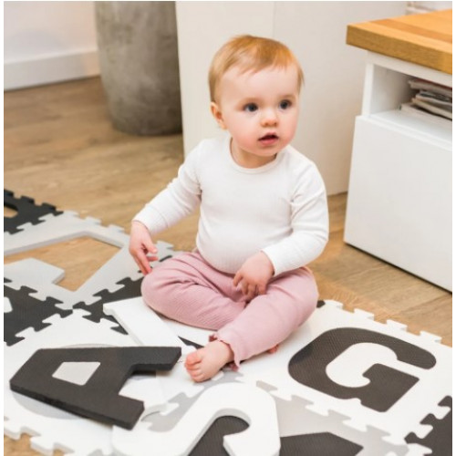 Penové puzzle - Písmená, 10ks, sivá / čierna / biela