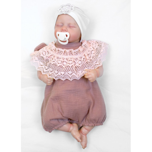 Body s nohavičkami, mušelín, s čipkou - hnedoružová, veľ. 80