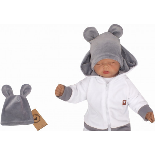 Z&Z Velúrová, semišková čiapočka s uškami Teddy, sivá, veľ. 68/74
