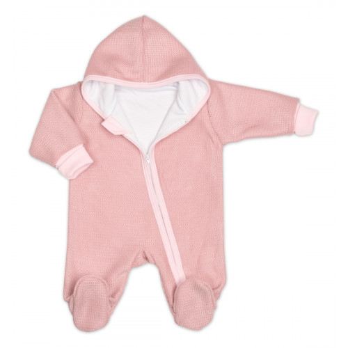 Pletený overal s kapucňou, CUTE - púdrovo růžová, veľ. 68