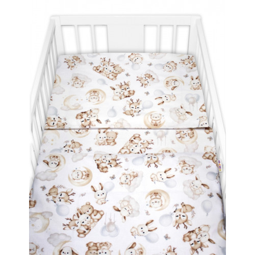 Mantinel s obliečkami, 3D sada - Sny zvieratiek, biela/hnedá, 135x100 cm