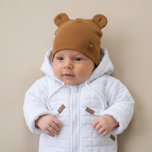 Z & Z Dvojvrstvová bavlnená čiapočka LOVE TEDDY, medová horčica, veľ. 68/74